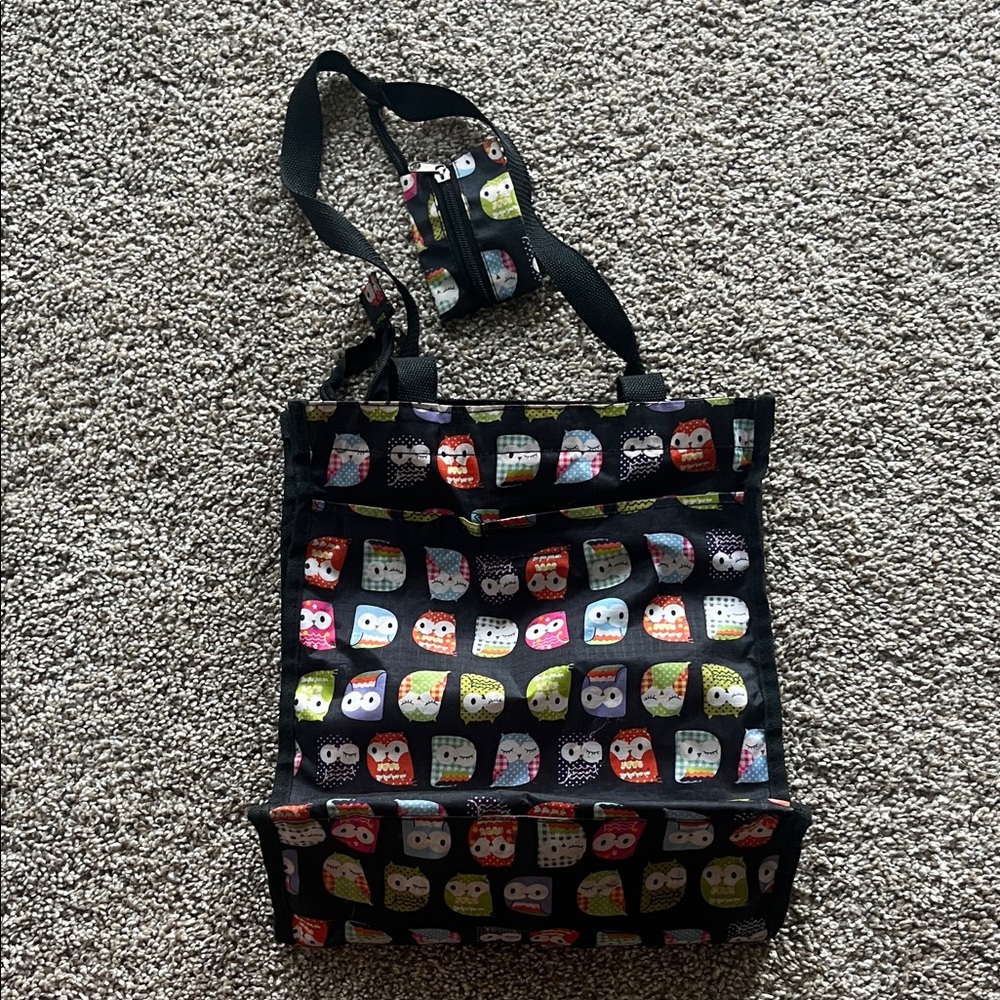 Colorful Owl Print Tote Bag with Pouch